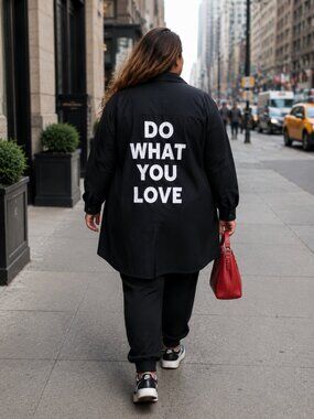 Oversized Black Button Front Shirt Dress "Do What You Love" Graphic Back Size 3X